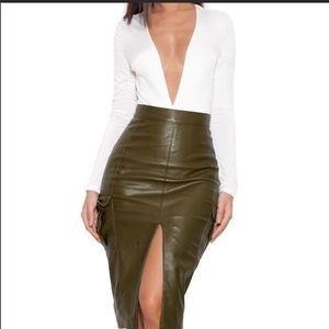 House of CB Khaki / Olive Green Faux Leather Skirt